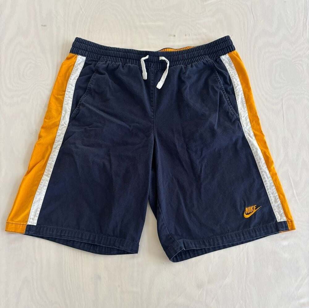 Nike Shorts Size L Navy Blue Yellow White Striped Canvas